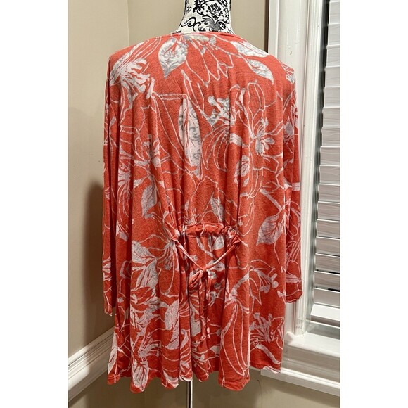 Chalet et Ceci 1X Orange Burn Out Floral Tunic Top Pocket XL Lagenlook Boho - Picture 6 of 13